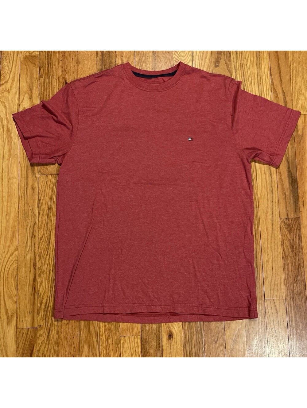 Tommy Hilfiger Flag Tee Cotton Red T-Shirt With Embroidered Flag Logo Size L